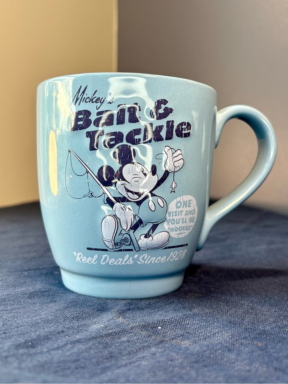 Disney Light Blue Mickey Bait & Tackle Ceramic Mug